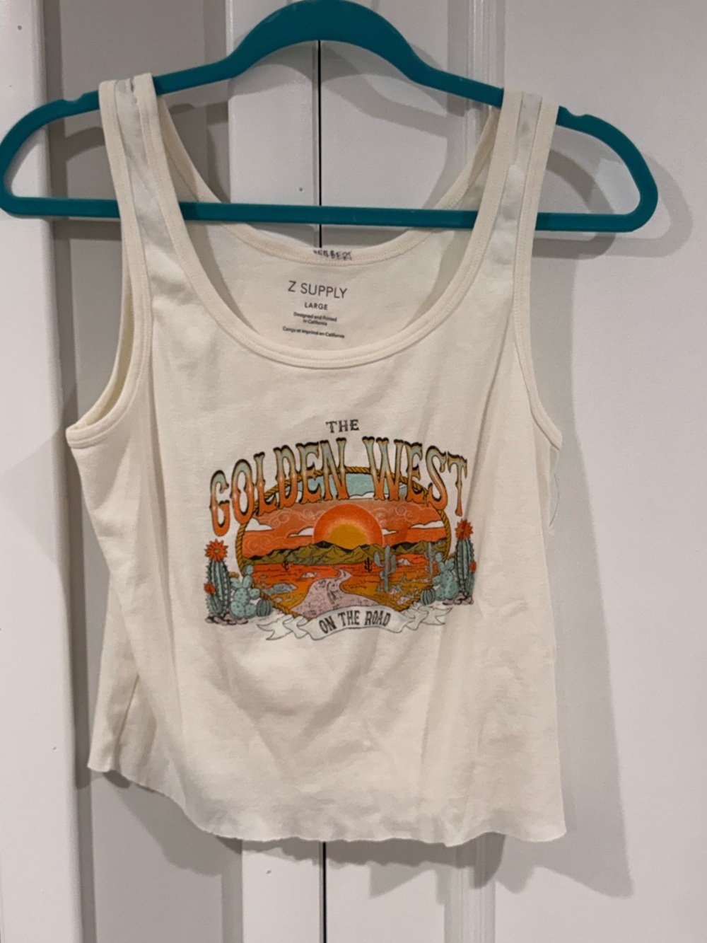 Z Supply Cream Graphic Tank with Orange Sunset Print